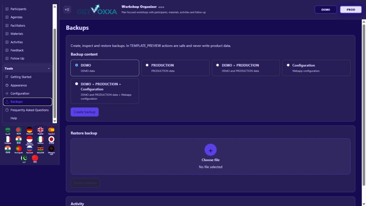 Captura de tela — Workshop Organizer v9.0.0