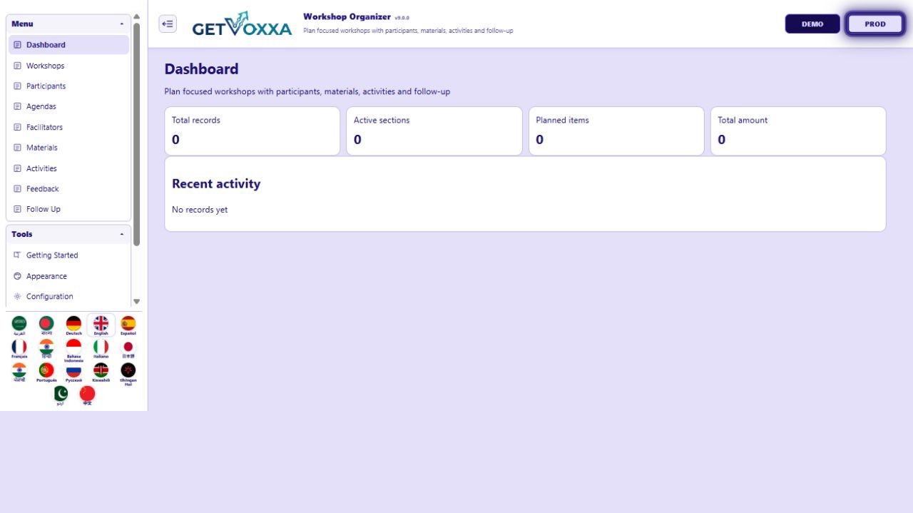 Captura de tela — Workshop Organizer v9.0.0