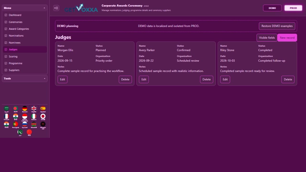 Screenshot — Corporate Awards Ceremony v9.0.0