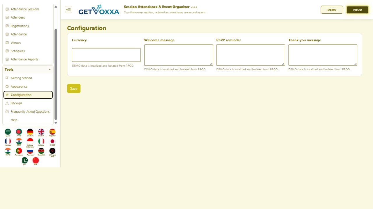 Screenshot — In-Person Course / Seminar v9.0.0