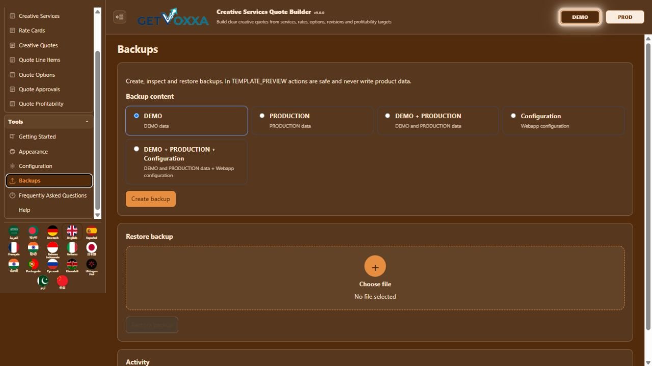 Screenshot — Creative Services Quote Builder v9.0.0