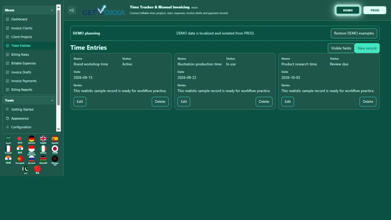 Captura de pantalla — Time Tracker & Manual Invoicing v9.0.0