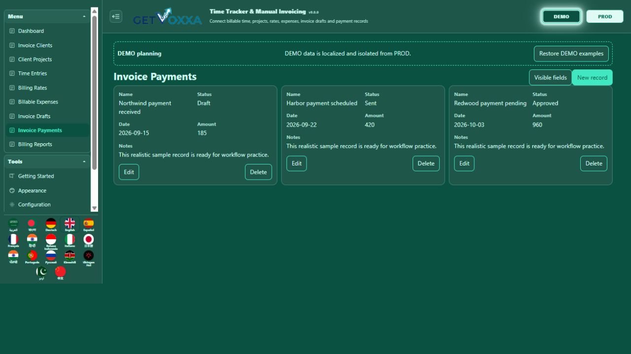 Captura de pantalla — Time Tracker & Manual Invoicing v9.0.0