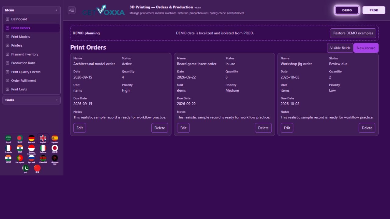 Screenshot — 3D Printing — Orders & Production v9.0.0