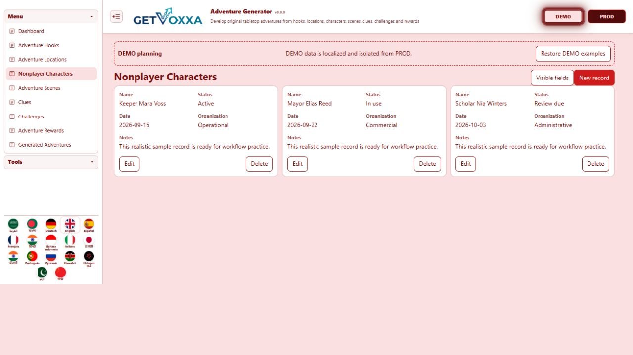 Screenshot — Adventure Generator v9.0.0
