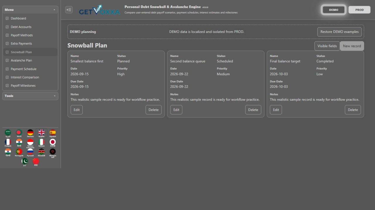 स्क्रीनशॉट — Personal Debt Snowball & Avalanche Engine v1.0.0