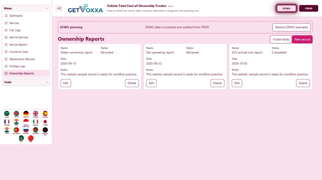 Screenshot — Vehicle Total Cost of Ownership Tracker v1.0.0