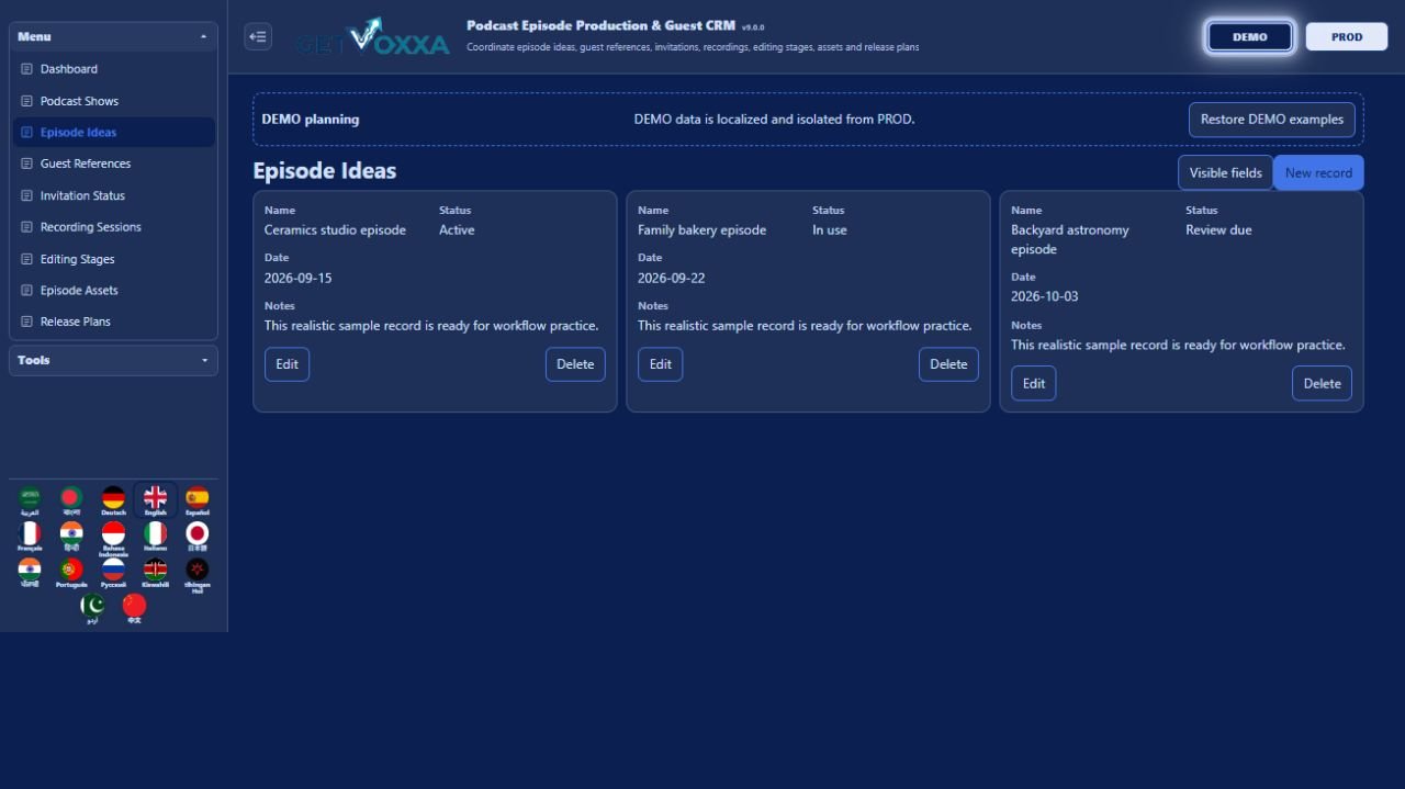 Screenshot — Podcast Episode Production & Guest CRM v1.0.0