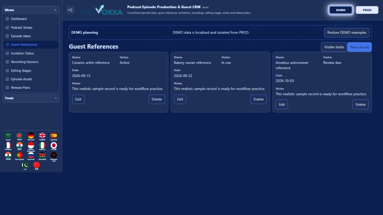 Screenshot — Podcast Episode Production & Guest CRM v1.0.0