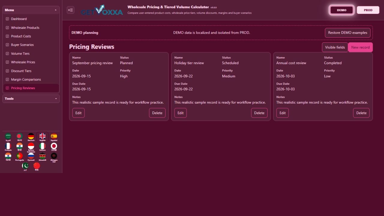 Schermata — Wholesale Pricing & Tiered Volume Calculator v1.0.0