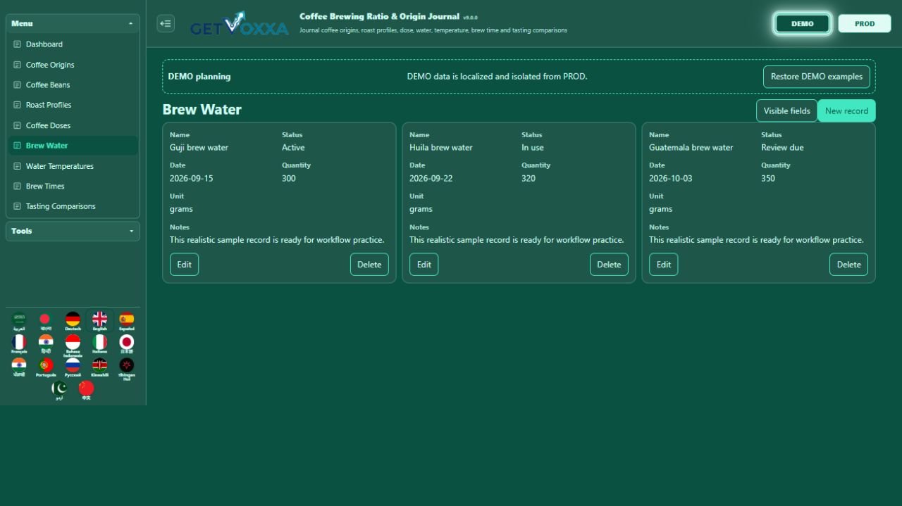 Captura de tela — Coffee Brewing Ratio & Origin Journal v1.0.0