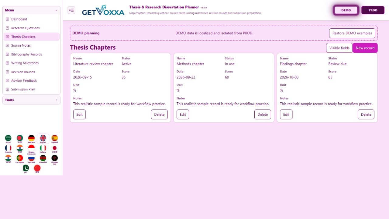 Screenshot — Thesis & Research Dissertation Planner v1.0.0