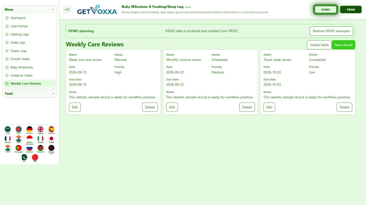 Screenshot — Baby Milestone & Feeding/Sleep Log v1.0.0