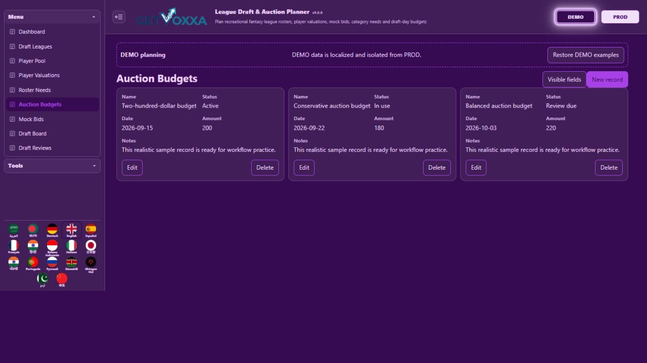Screenshot — Fantasy League Draft & Auction Tool v1.0.0