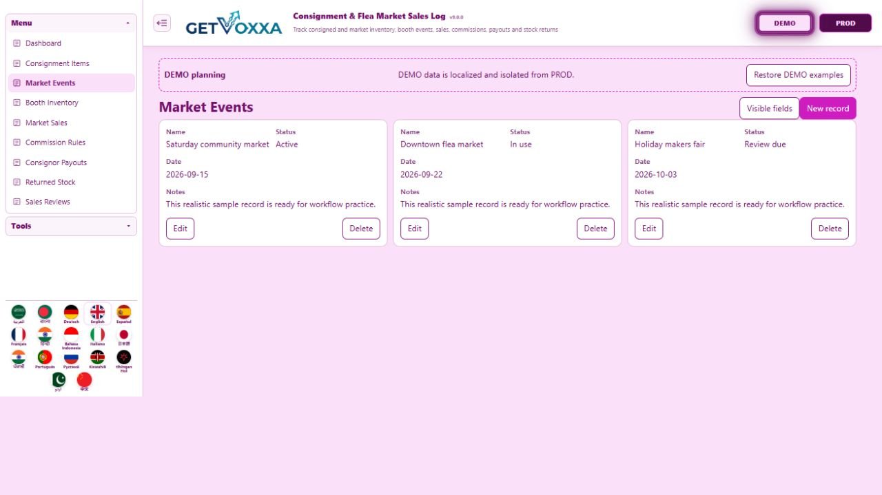 Screenshot — Consignment & Local Flea Market Vendor Log v1.0.0