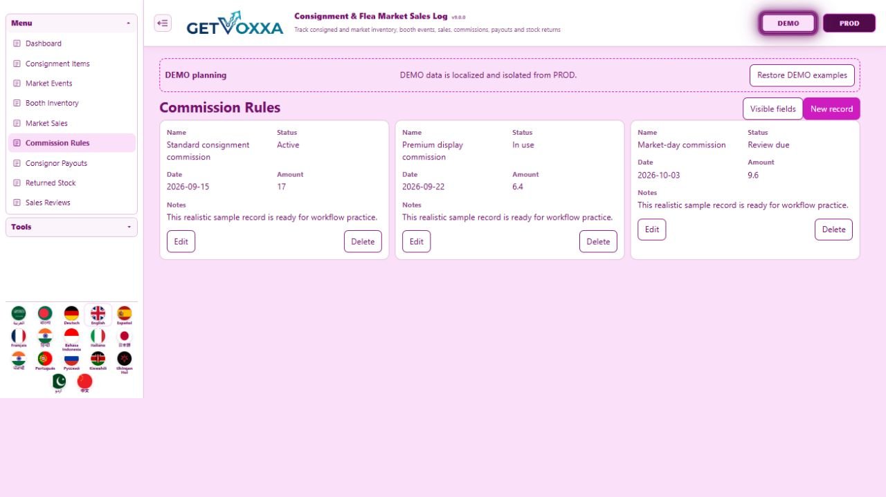 Screenshot — Consignment & Local Flea Market Vendor Log v1.0.0