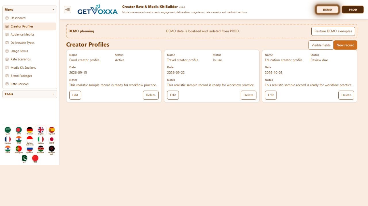 Screenshot — Social Media Influencer Rate & Media Kit Builder v1.0.0