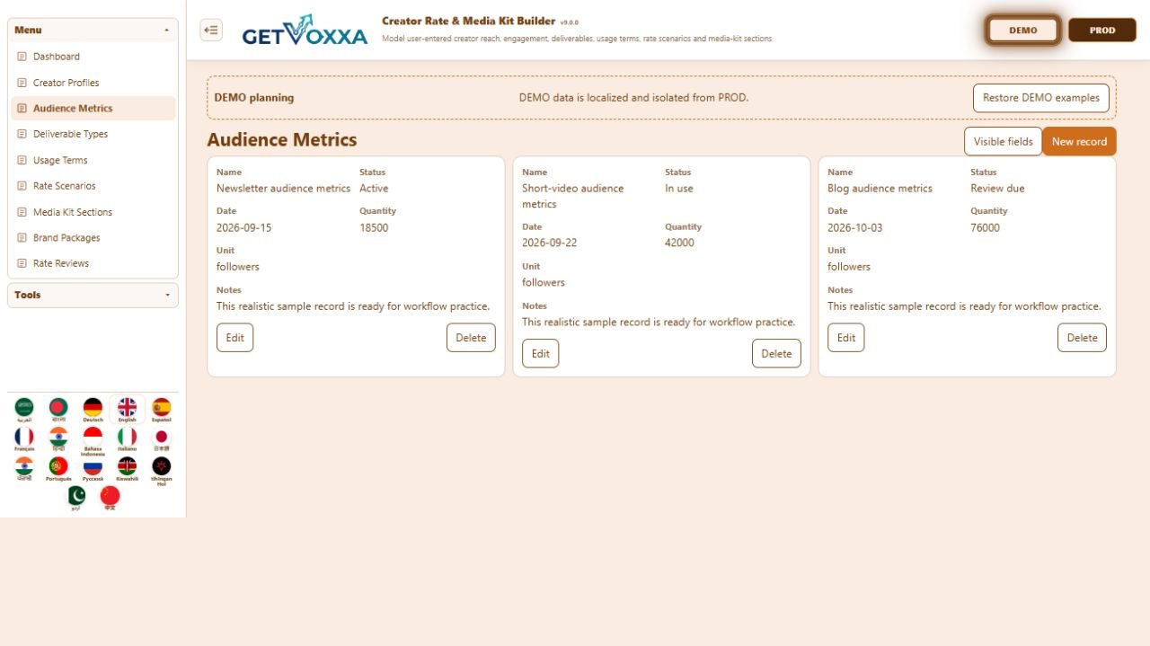 Screenshot — Social Media Influencer Rate & Media Kit Builder v1.0.0