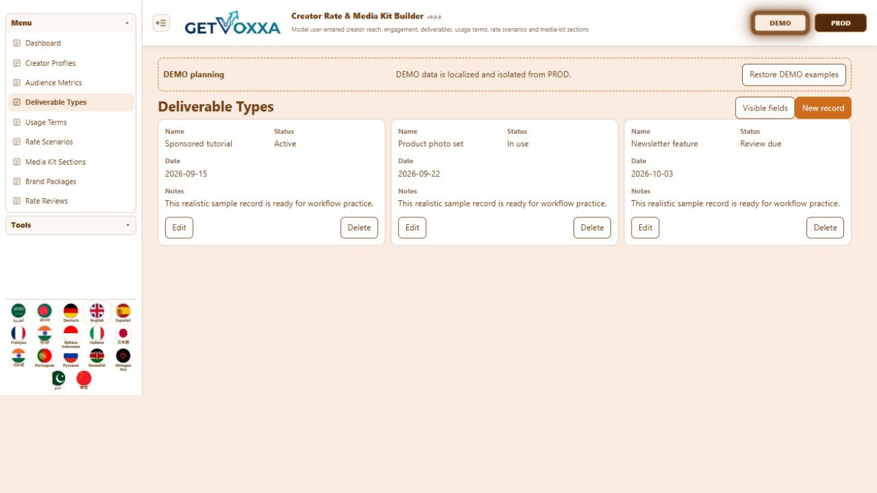 Screenshot — Social Media Influencer Rate & Media Kit Builder v1.0.0
