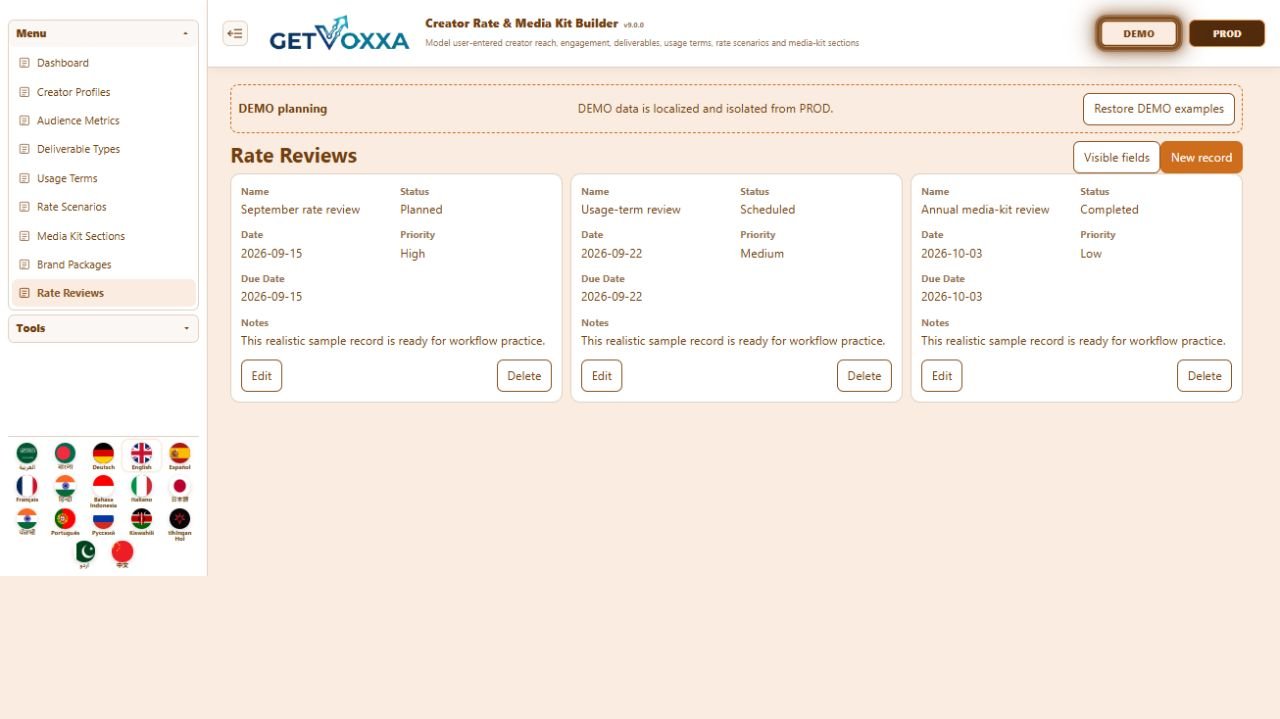 Screenshot — Social Media Influencer Rate & Media Kit Builder v1.0.0