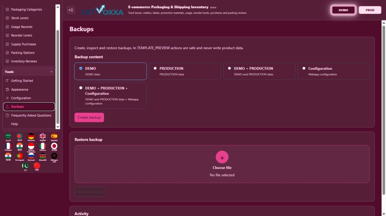 Снимок экрана — E-commerce Packaging & Shipping Inventory v1.0.0