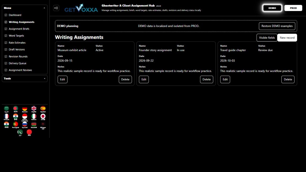 Picha ya skrini — Ghostwriter & Client Assignment Hub v1.0.0