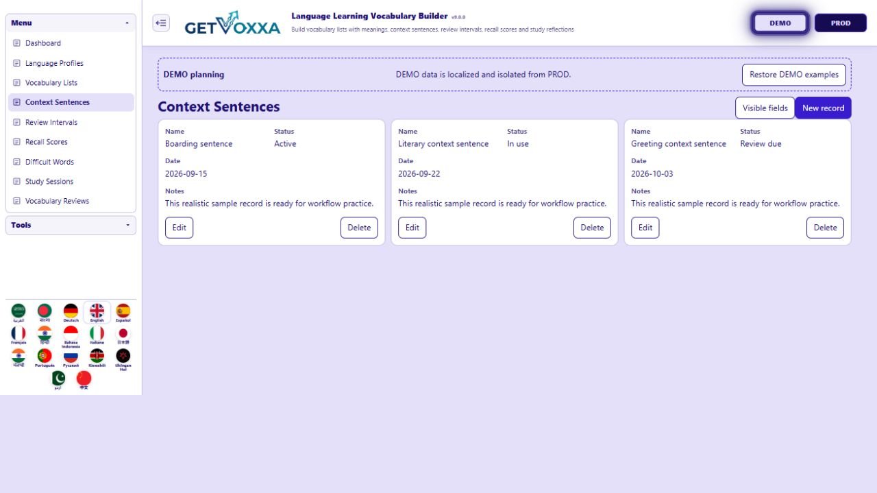 Screenshot — Language Learning Vocabulary Builder v1.0.0