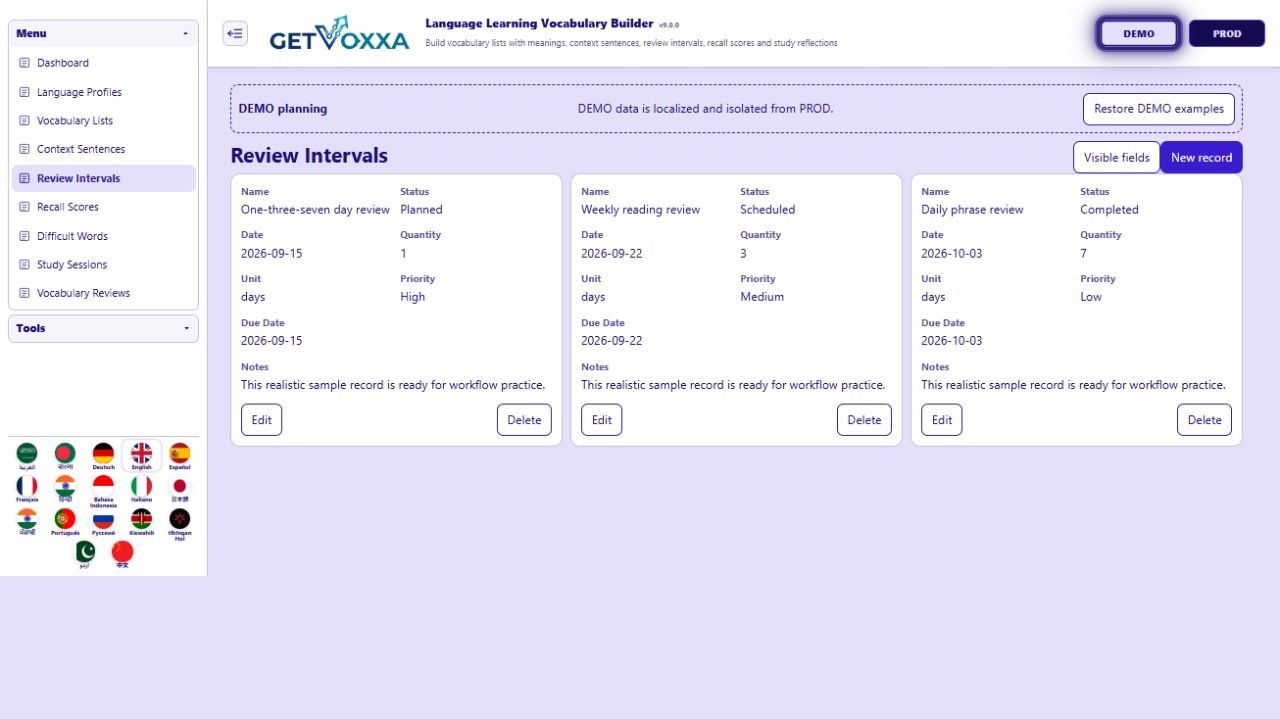 Screenshot — Language Learning Vocabulary Builder v1.0.0