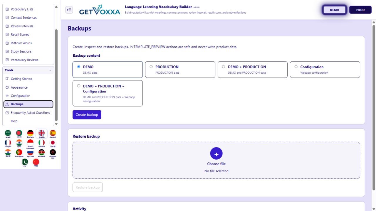 Screenshot — Language Learning Vocabulary Builder v1.0.0