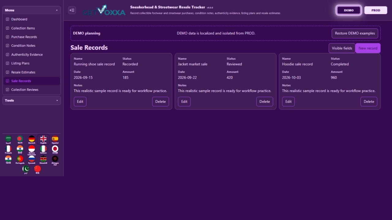 Tangkapan layar — Sneakerhead & Streetwear Resale Tracker v1.0.0