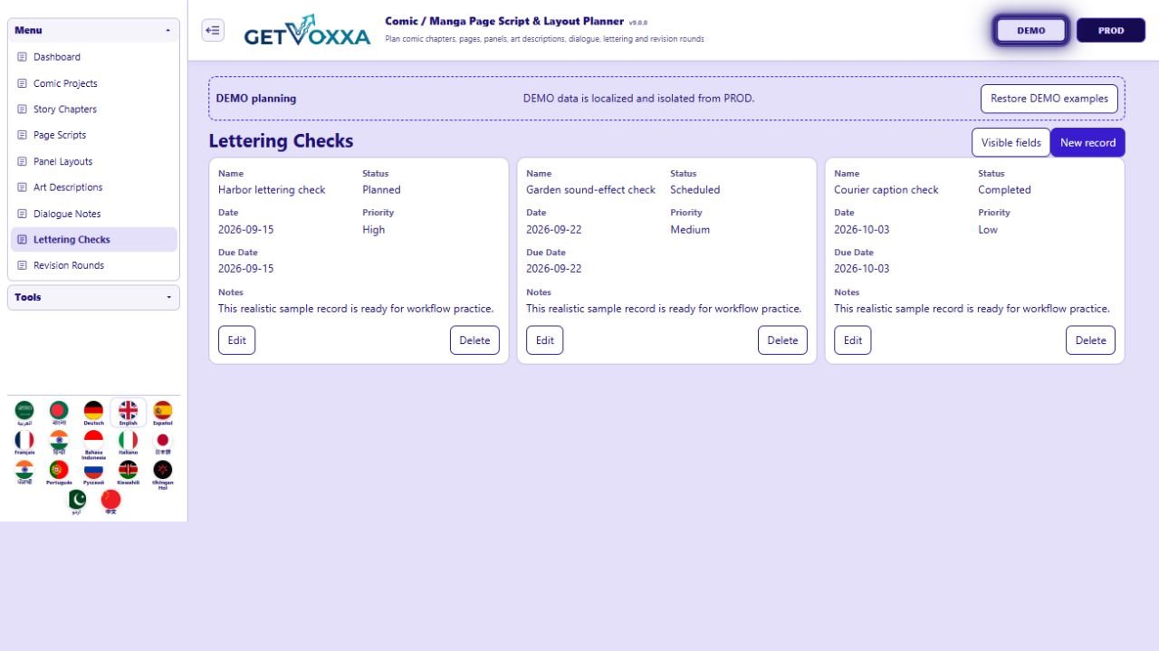 Screenshot — Comic / Manga Page Script & Layout Planner v1.0.0