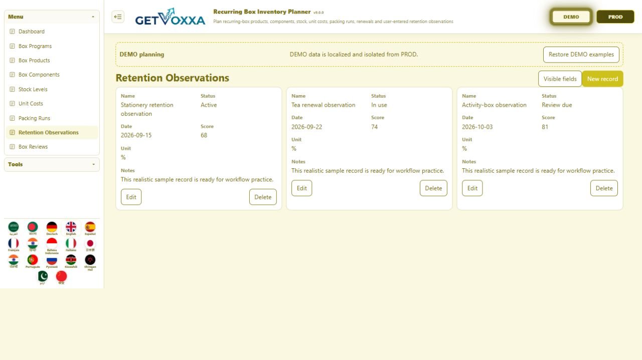 スクリーンショット — Subscription Box Curation & Inventory Planner v1.0.0