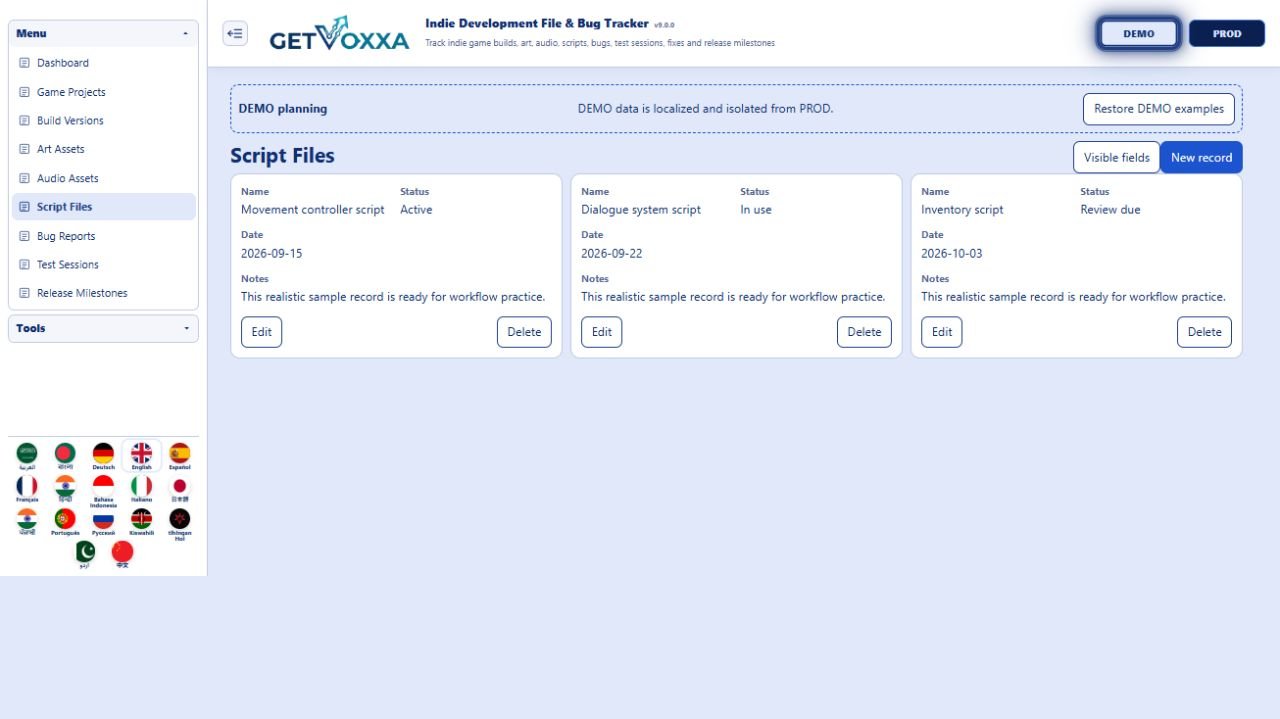Screenshot — Game Developer Asset & Bug Tracker v1.0.0