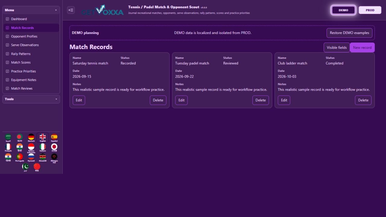 Screenshot — Tennis / Padel Match & Opponent Scout v1.0.0