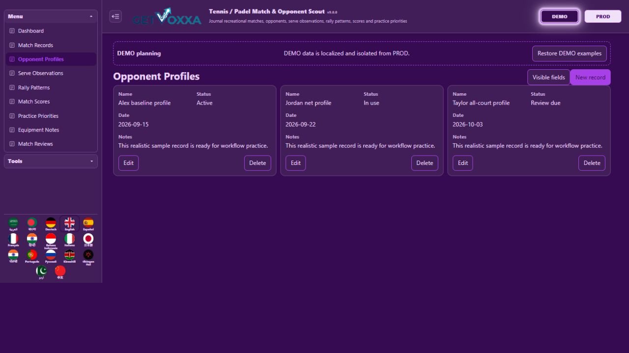 Screenshot — Tennis / Padel Match & Opponent Scout v1.0.0
