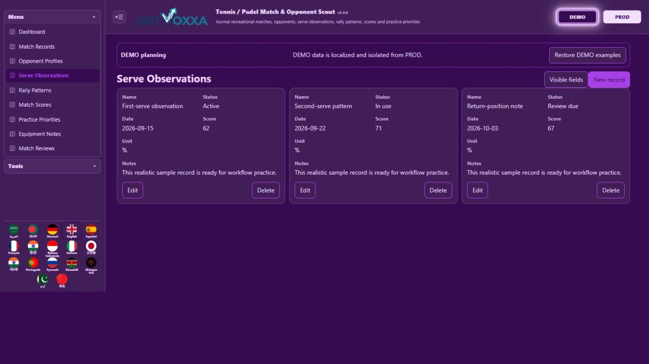 Screenshot — Tennis / Padel Match & Opponent Scout v1.0.0