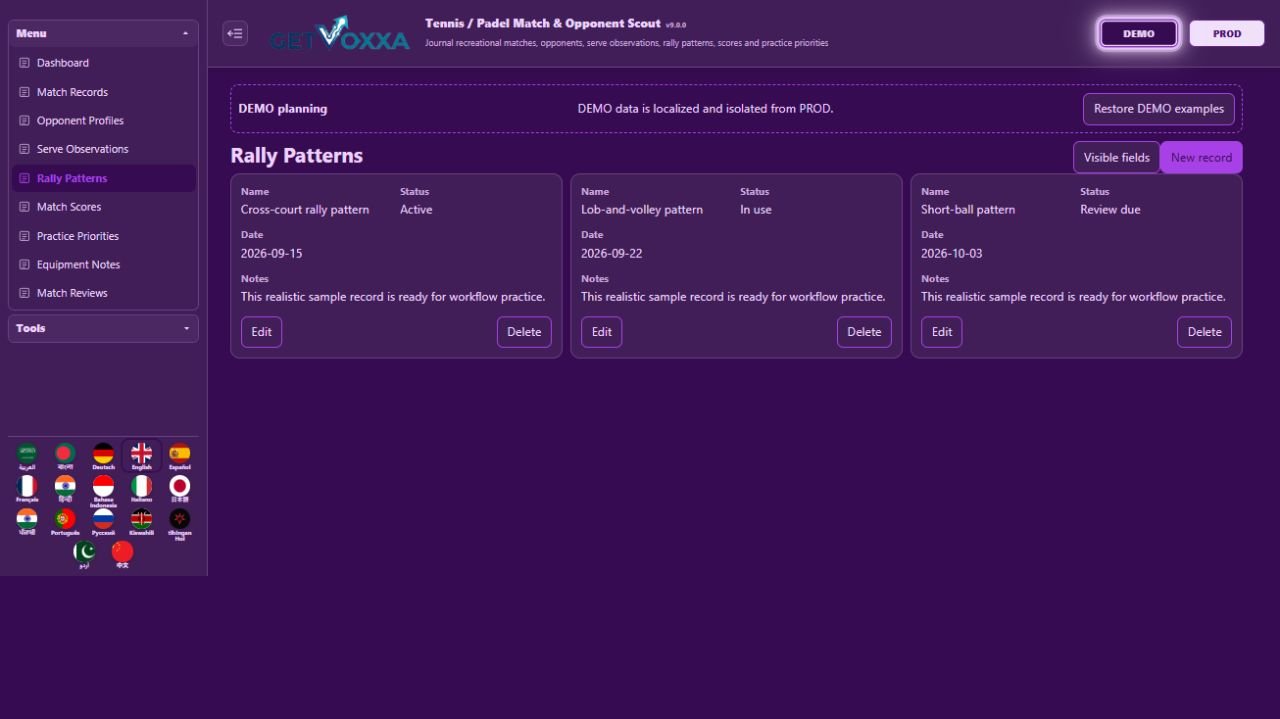 Screenshot — Tennis / Padel Match & Opponent Scout v1.0.0