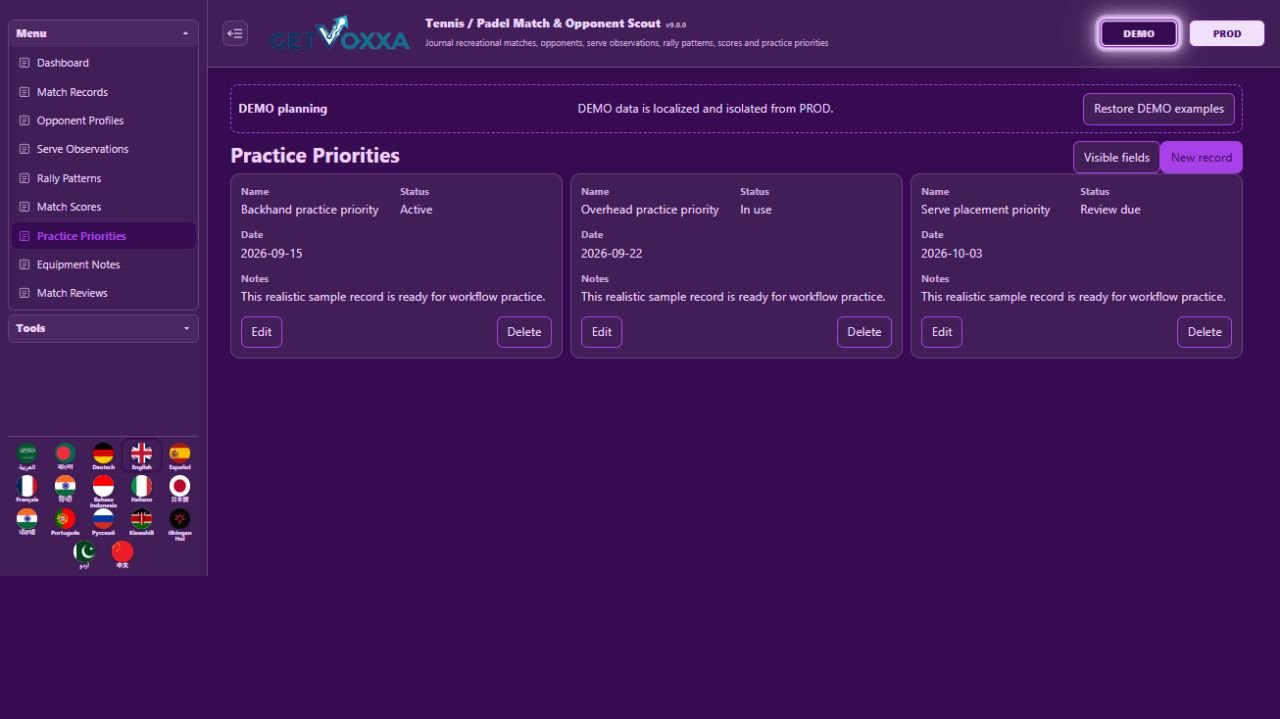 Screenshot — Tennis / Padel Match & Opponent Scout v1.0.0