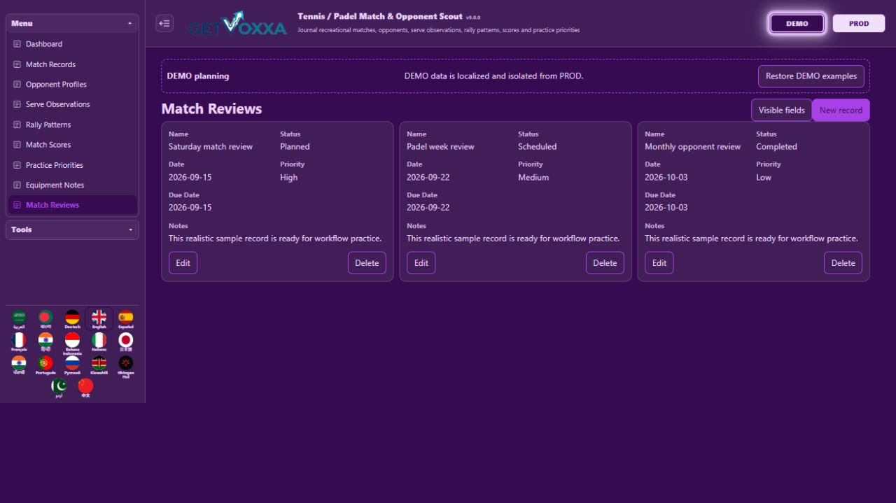 Screenshot — Tennis / Padel Match & Opponent Scout v1.0.0
