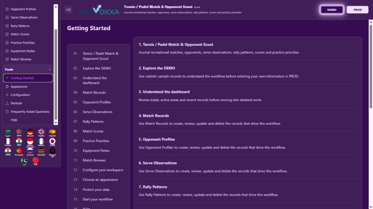 Screenshot — Tennis / Padel Match & Opponent Scout v1.0.0