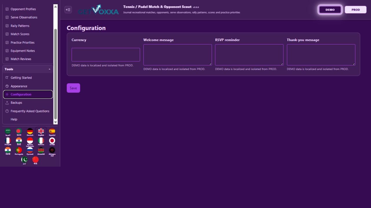 Screenshot — Tennis / Padel Match & Opponent Scout v1.0.0