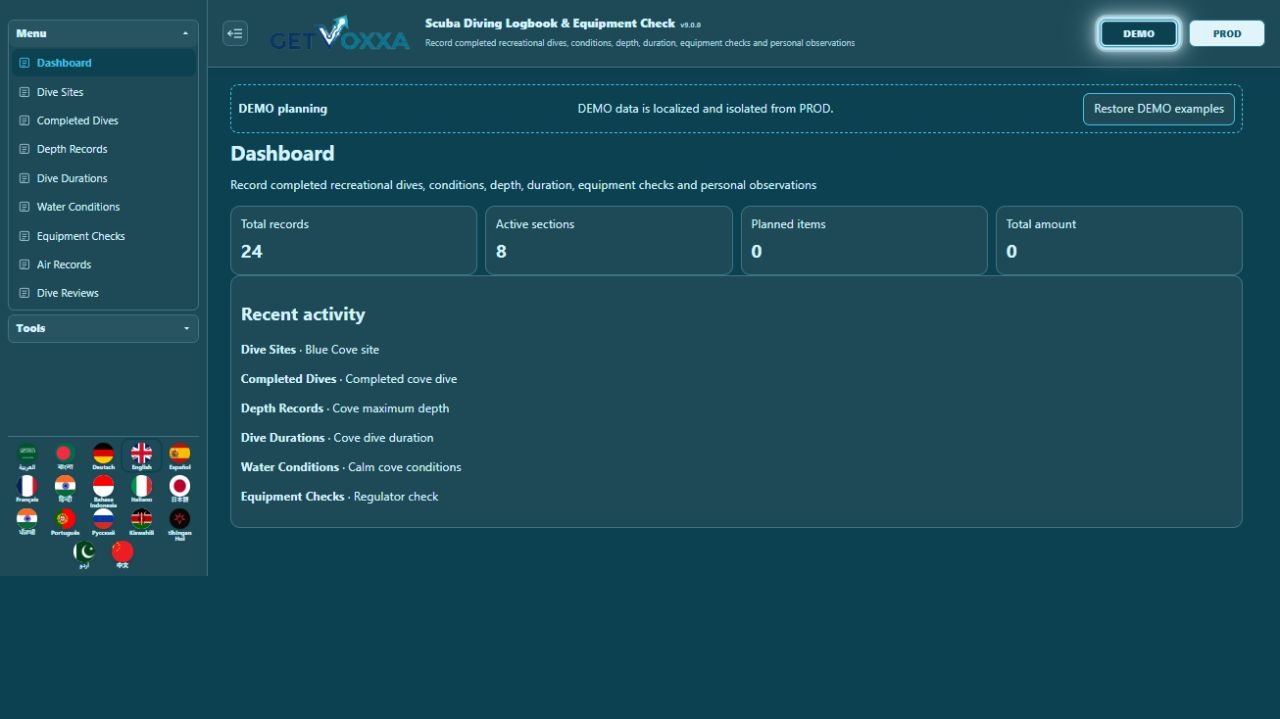 Scuba Diving Logbook & Equipment Check