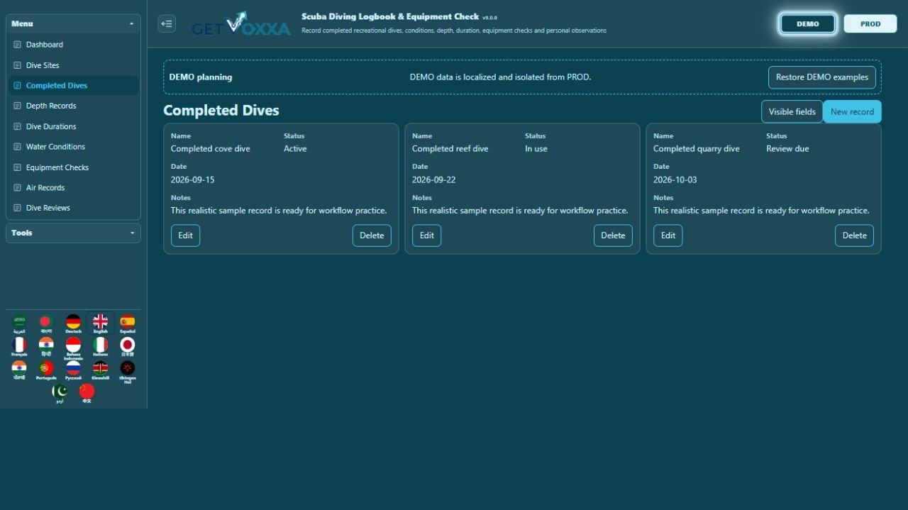 Screenshot — Scuba Diving Logbook & Equipment Check v1.0.0
