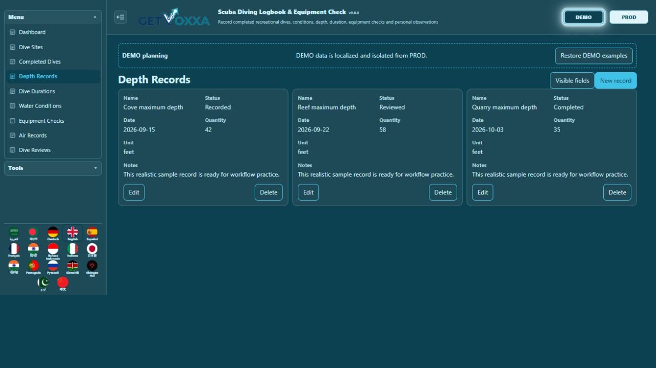 Screenshot — Scuba Diving Logbook & Equipment Check v1.0.0