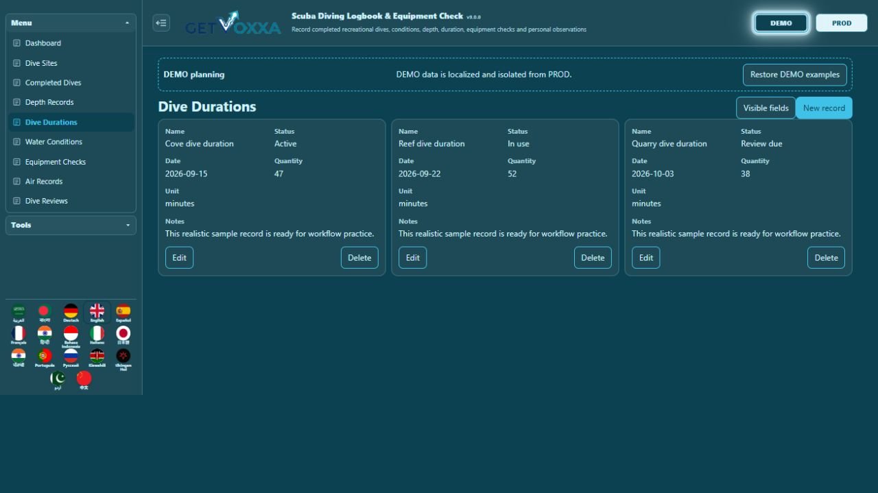 Screenshot — Scuba Diving Logbook & Equipment Check v1.0.0
