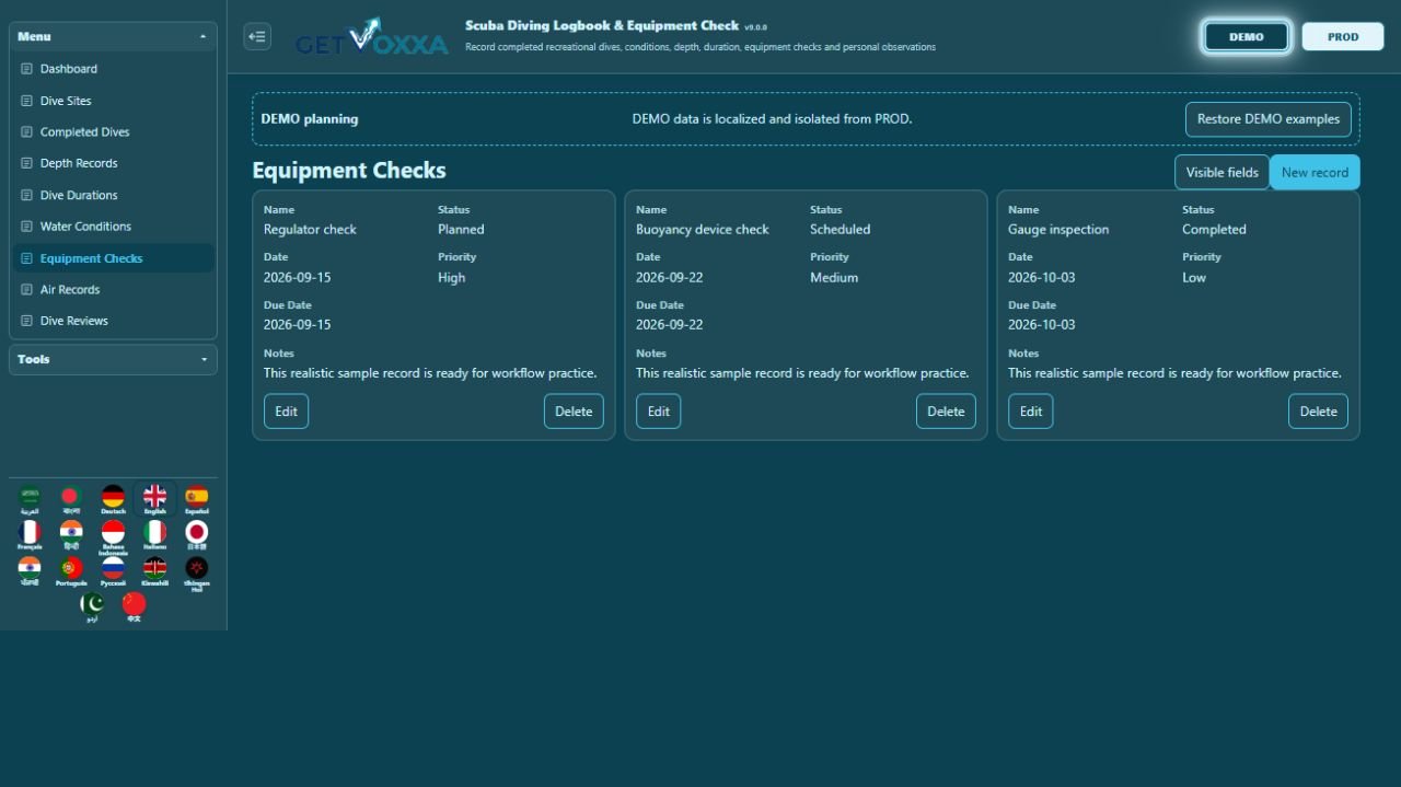 Screenshot — Scuba Diving Logbook & Equipment Check v1.0.0