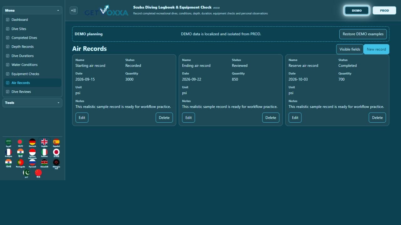 Screenshot — Scuba Diving Logbook & Equipment Check v1.0.0
