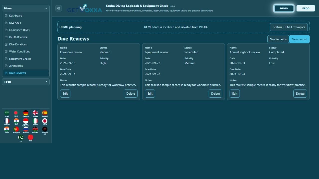 Screenshot — Scuba Diving Logbook & Equipment Check v1.0.0
