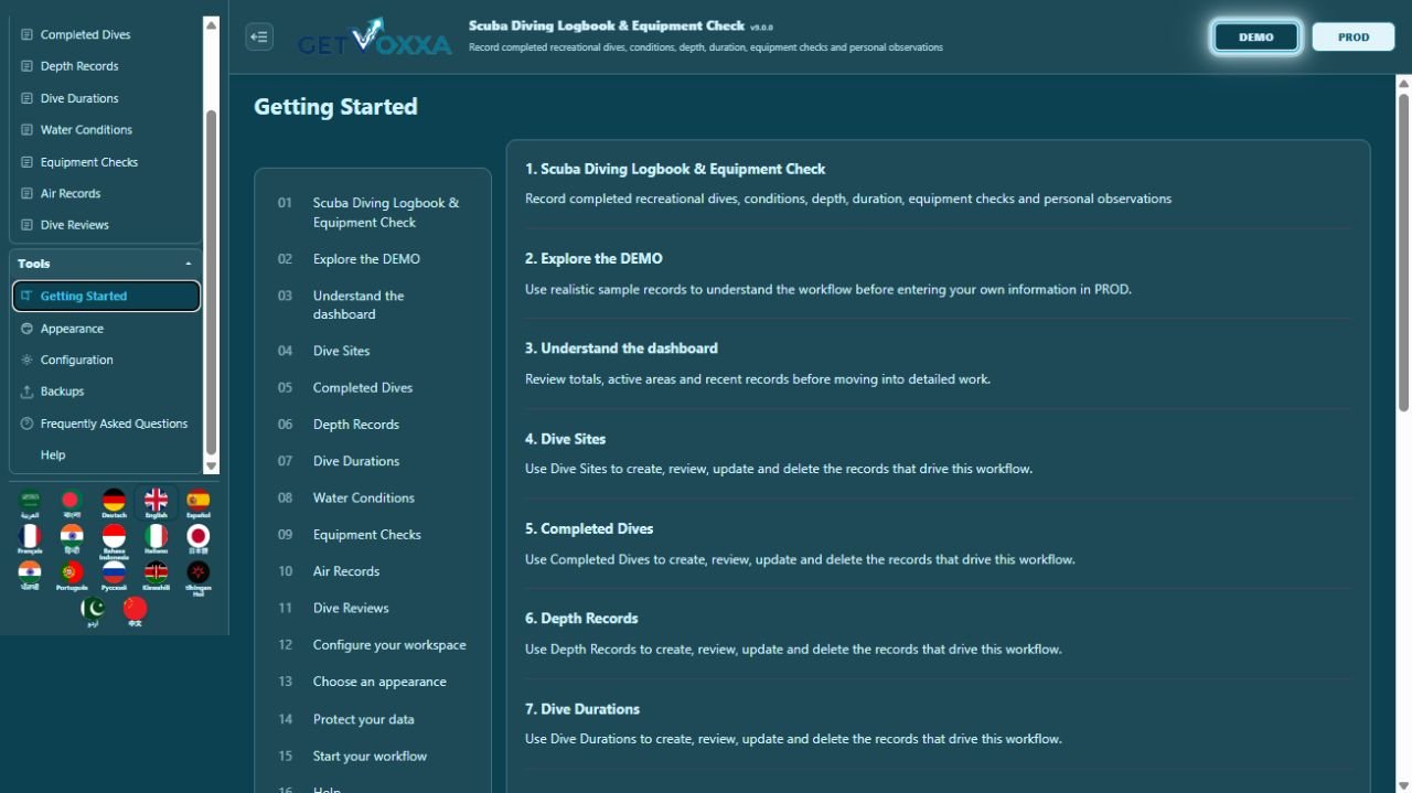 Screenshot — Scuba Diving Logbook & Equipment Check v1.0.0