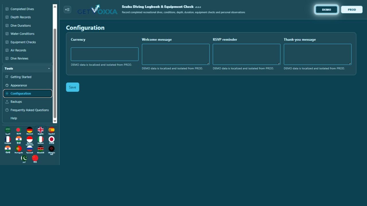 Screenshot — Scuba Diving Logbook & Equipment Check v1.0.0